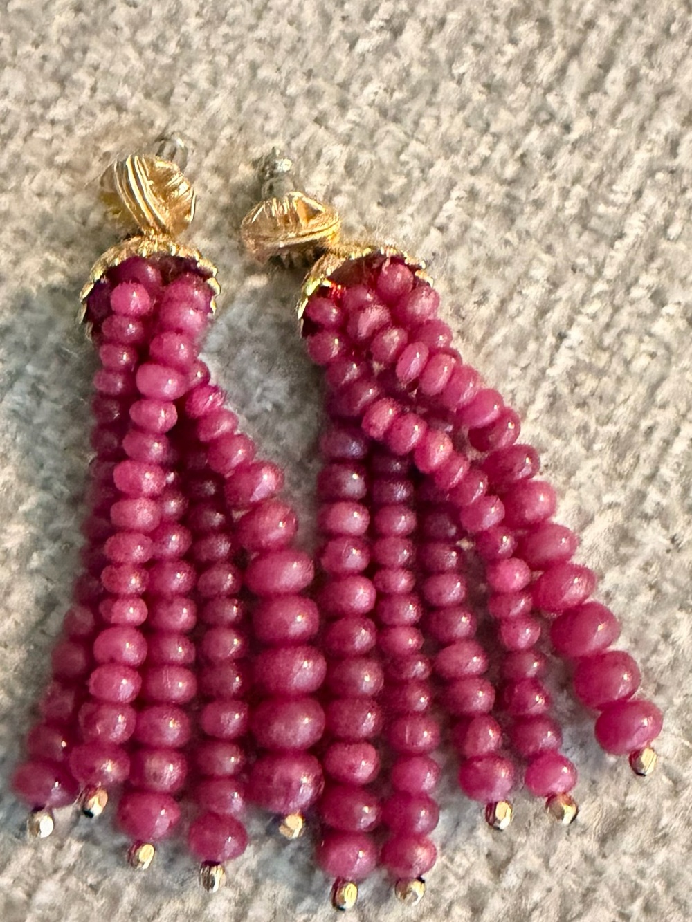 Ruby 22k Gold Earrings from India. Stunning Tassel Earrings - Women Jewelry - Picture 5 of 14
